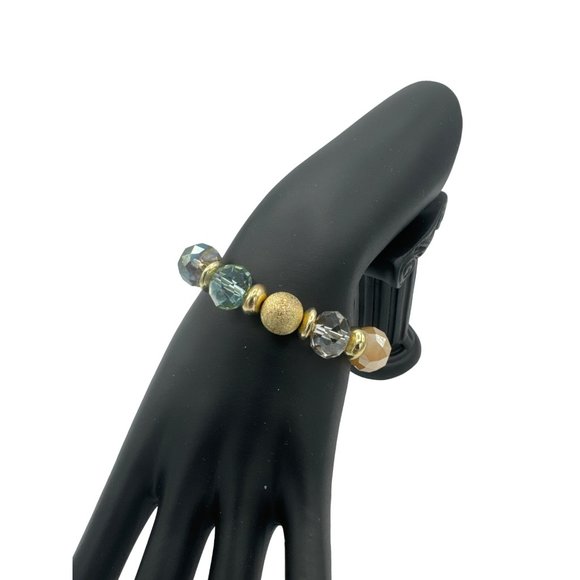 Nicole Faceted Beaded Stretch Bracelet in Tones of Blue Green and Gold - Picture 3 of 6